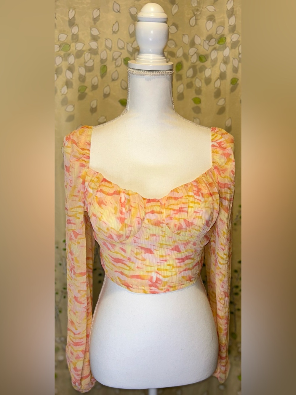 Privy Wom.  Long Sleeve Smocked Blouse NWT L romantic cottagecore boho smock ed